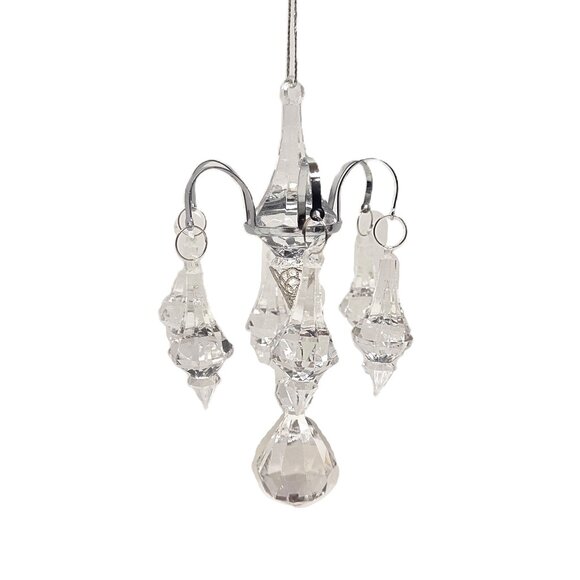 Acrylic Chandelier Swag Christmas Ornament Silver Tone Accent Prism 5.75" - Picture 1 of 4